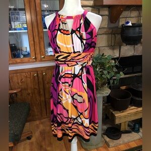 NWT SHELBY&PALMER SIZE 10P VIBRANT DRESS WITH CUTOUT CHEST RUCHED WAIST&COLLAR